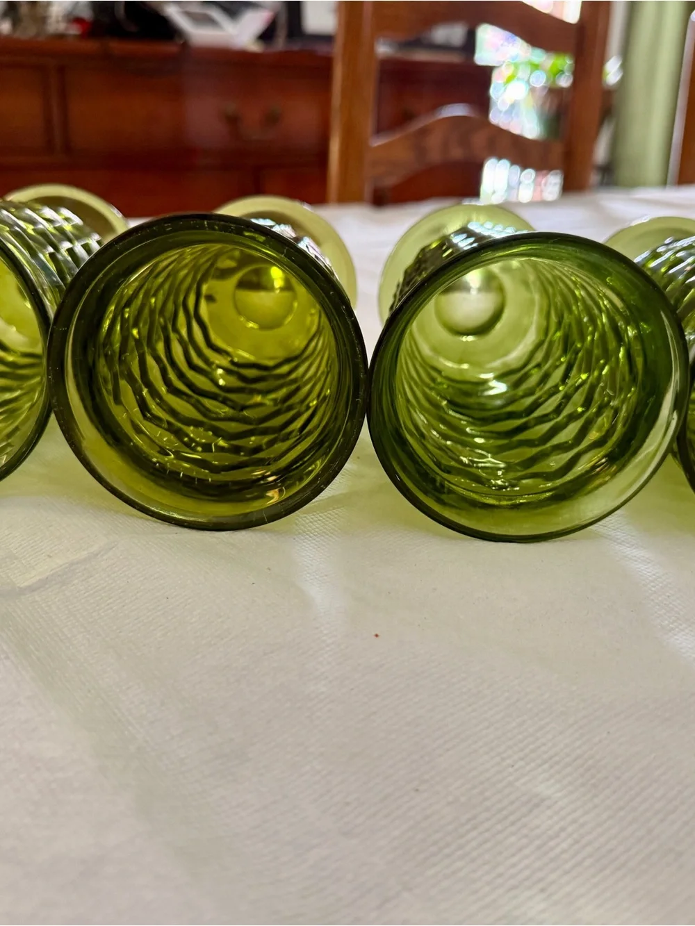Vintage Indiana Glass Diamond Point Green Goblets Set of 4